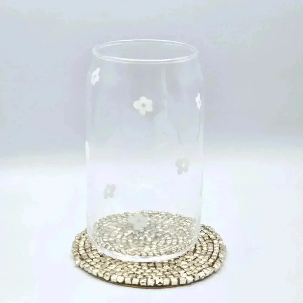 Flower White 16oz Beer Can Glass Cup‎ NWT